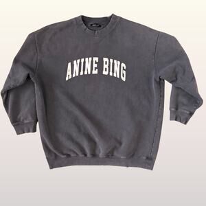 ANINE BING Tyler Oversized Sweatshirt Size Medium Washed Black 100% Cotton